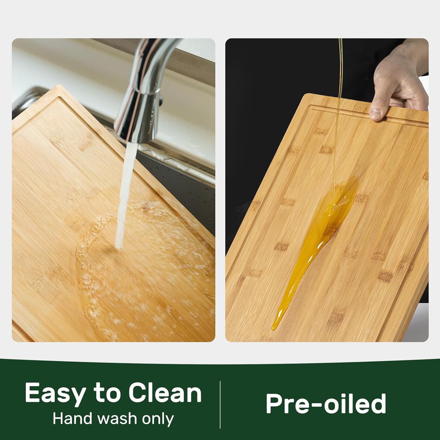 Tabla de cortar de bambú de 24 pulgadas para cocina, tabla de cortar de madera extra grande con ranura profunda para jugo y mango, tabla de cortar