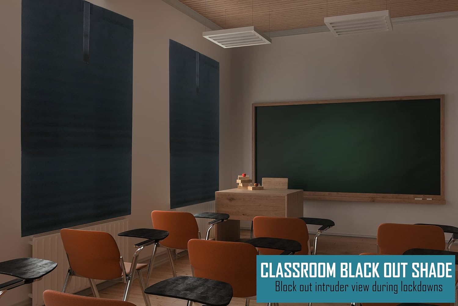 ALP – Persianas opacas para ventanas y puertas de aula en tela tradicional. Diseño patentado para oscurecer la habitación, bloquea vistas. Fabricado