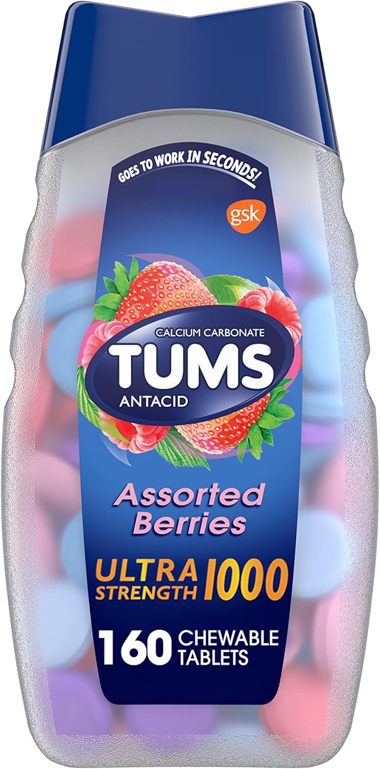Mylanta Antiácidos y alivio de gases, fórmula de máxima fuerza, sabor clásico, 12 onzas líquidas y tabletas antiácidas masticables TUMS Ultra