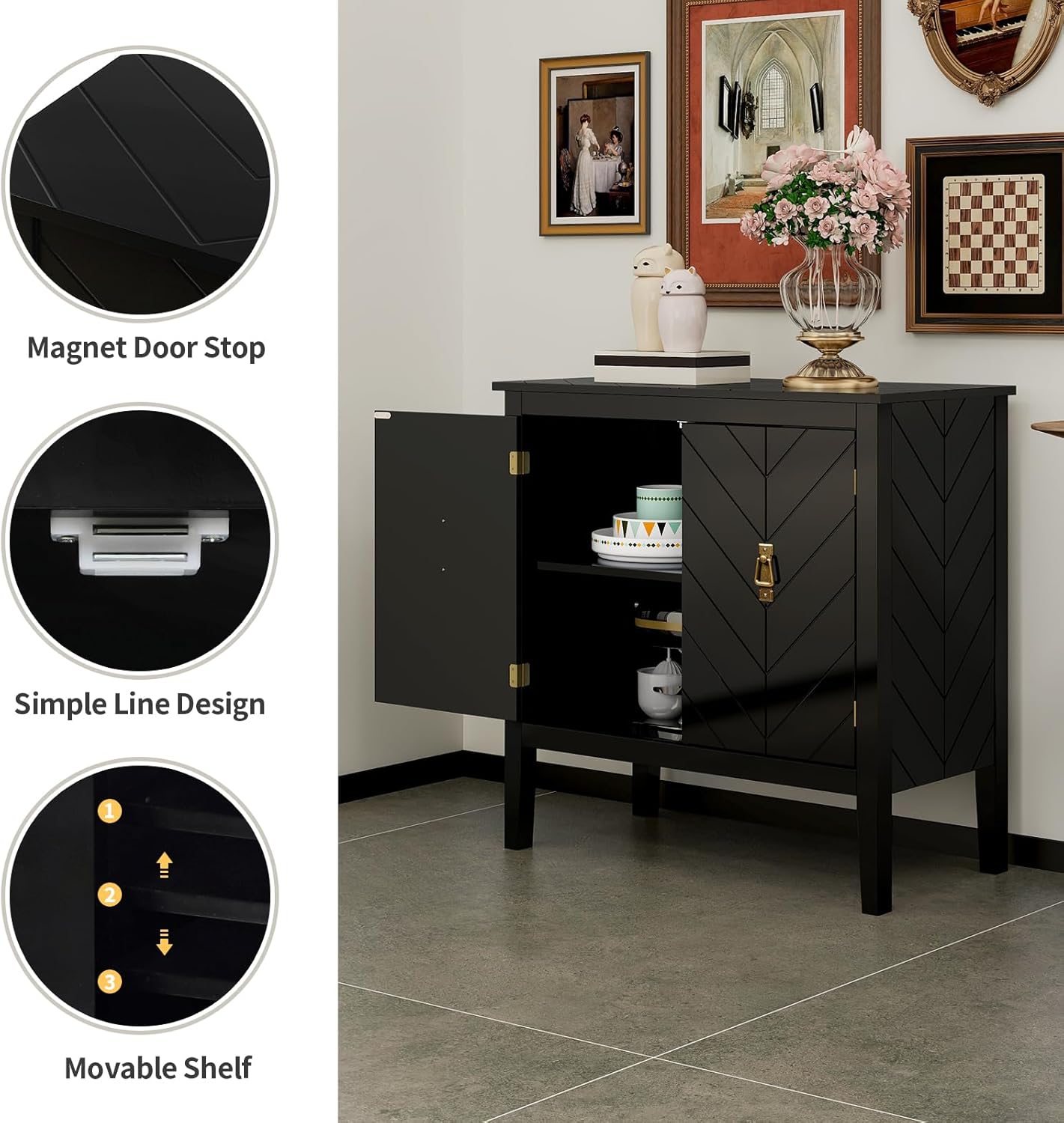 Aparador de ratán de 2 puertas – Armario de buffet con almacenamiento, armario de almacenamiento de acento, creenza de madera bohemia para sala de