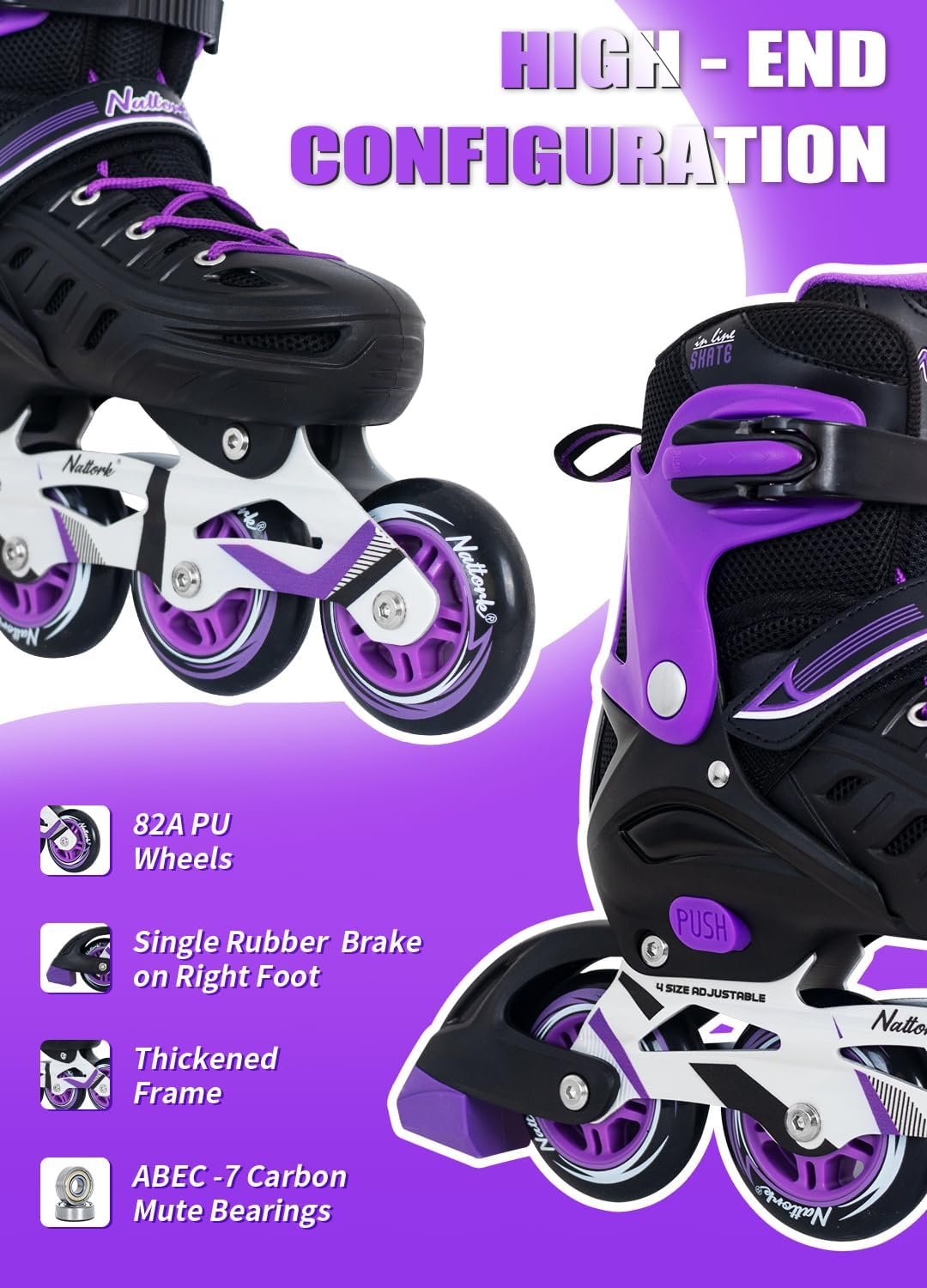 Nattork Patines en línea para niños y niñas, hombres y mujeres, 4 tamaños ajustables, patines de ruedas para principiantes para niños y adultos