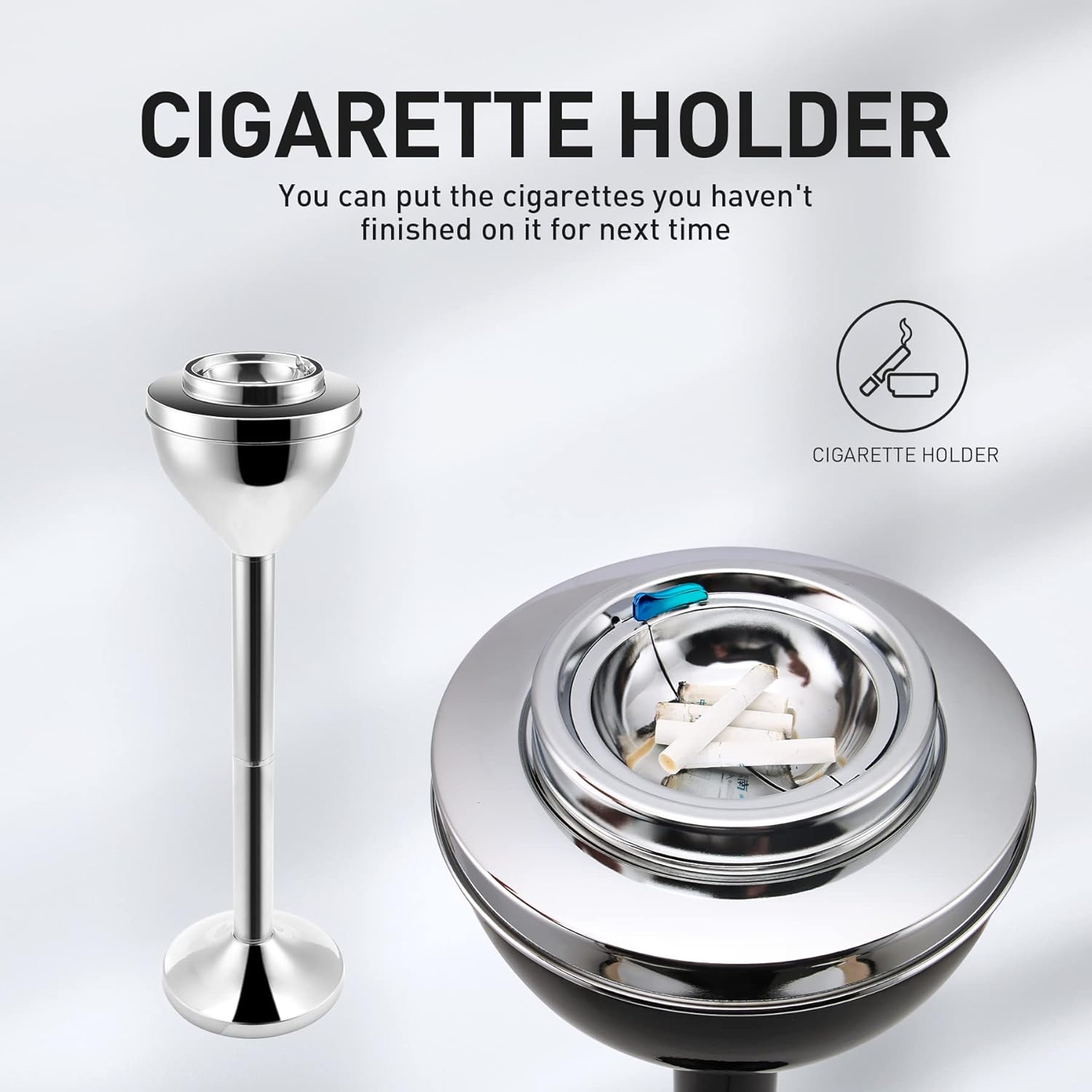 Cenicero de pie al aire libre para patio, bandeja de ceniza exterior grande y alta para eliminación de receptáculos de cigarrillos, contenedor