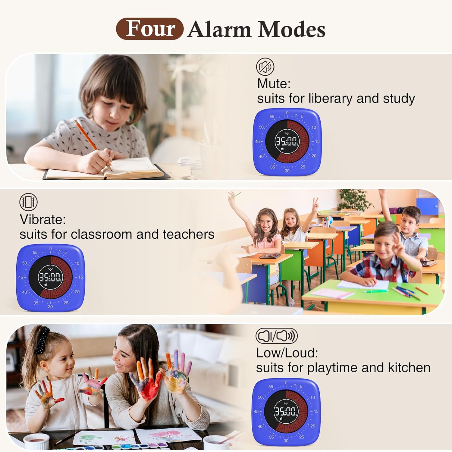Shintrend Temporizador visual para niños recargable temporizador digital de cuenta regresiva de 60 minutos, temporizadores silenciosos para escuela,