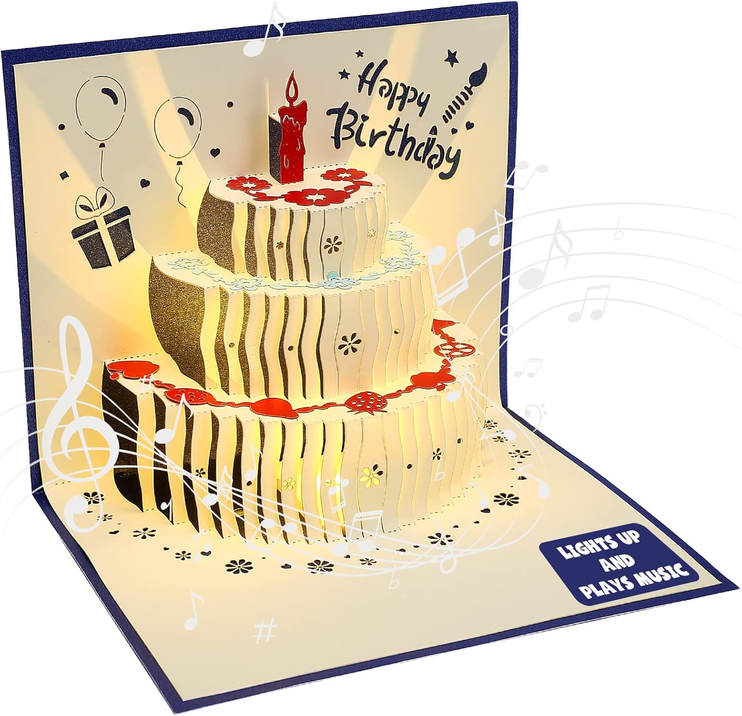 Tarjeta musical de cumpleaños con sonido, música y luz, tarjetas emergentes 3D de feliz cumpleaños para hombres, mujeres y niños