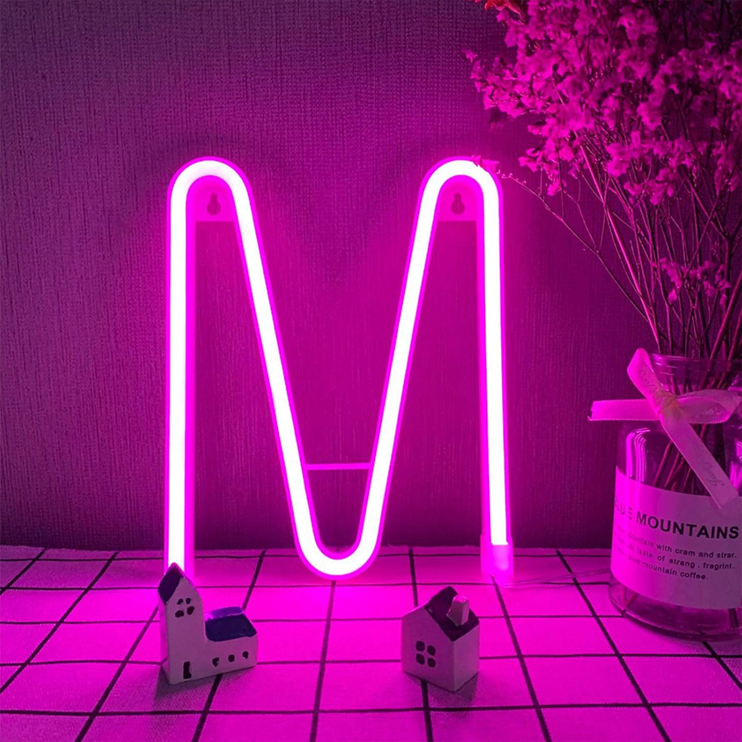 Letras con luces LED de neón, letreros de neón de color rosa, letras de neón, letras del alfabeto, letreros de neón, luces de arte, funciona con