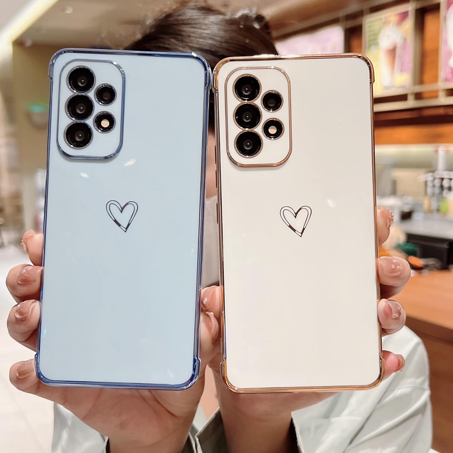 ZTOFERA Funda Samsung Galaxy A23 4G5G, bonito borde chapado con patrón de corazones de amor con protección para lente de cámara, funda para Galaxy