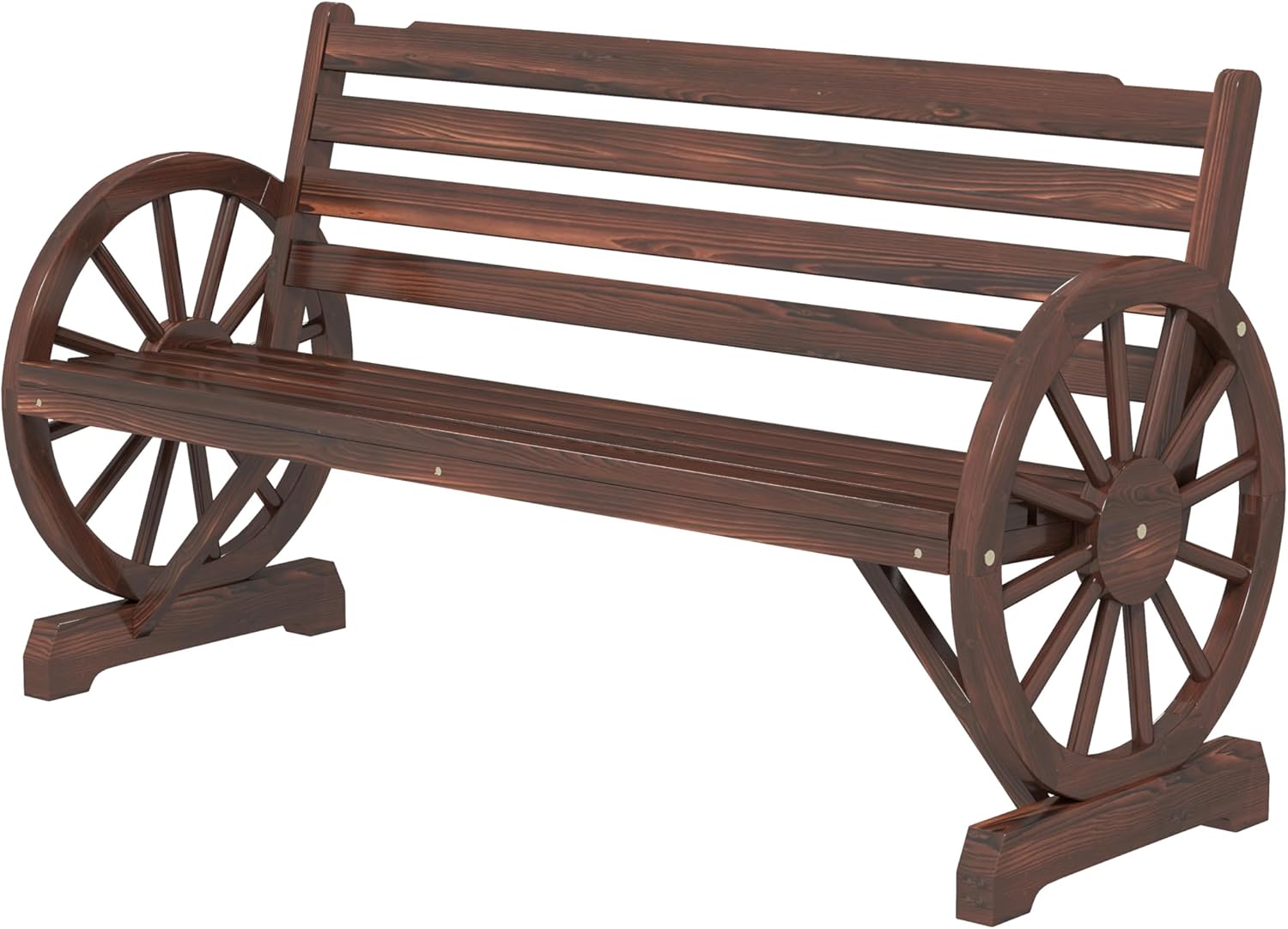 kinbor Banco rústico de madera de 55 pulgadas, asiento de banco para exteriores, banco para 2 personas con respaldo
