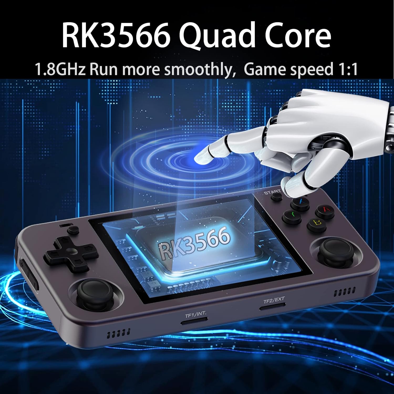 RG353M – Consola de juegos portátil integrada con tarjeta 64G 4452 juegos, carcasa de aleación de aluminio y pantalla IPS multitáctil de 3.5