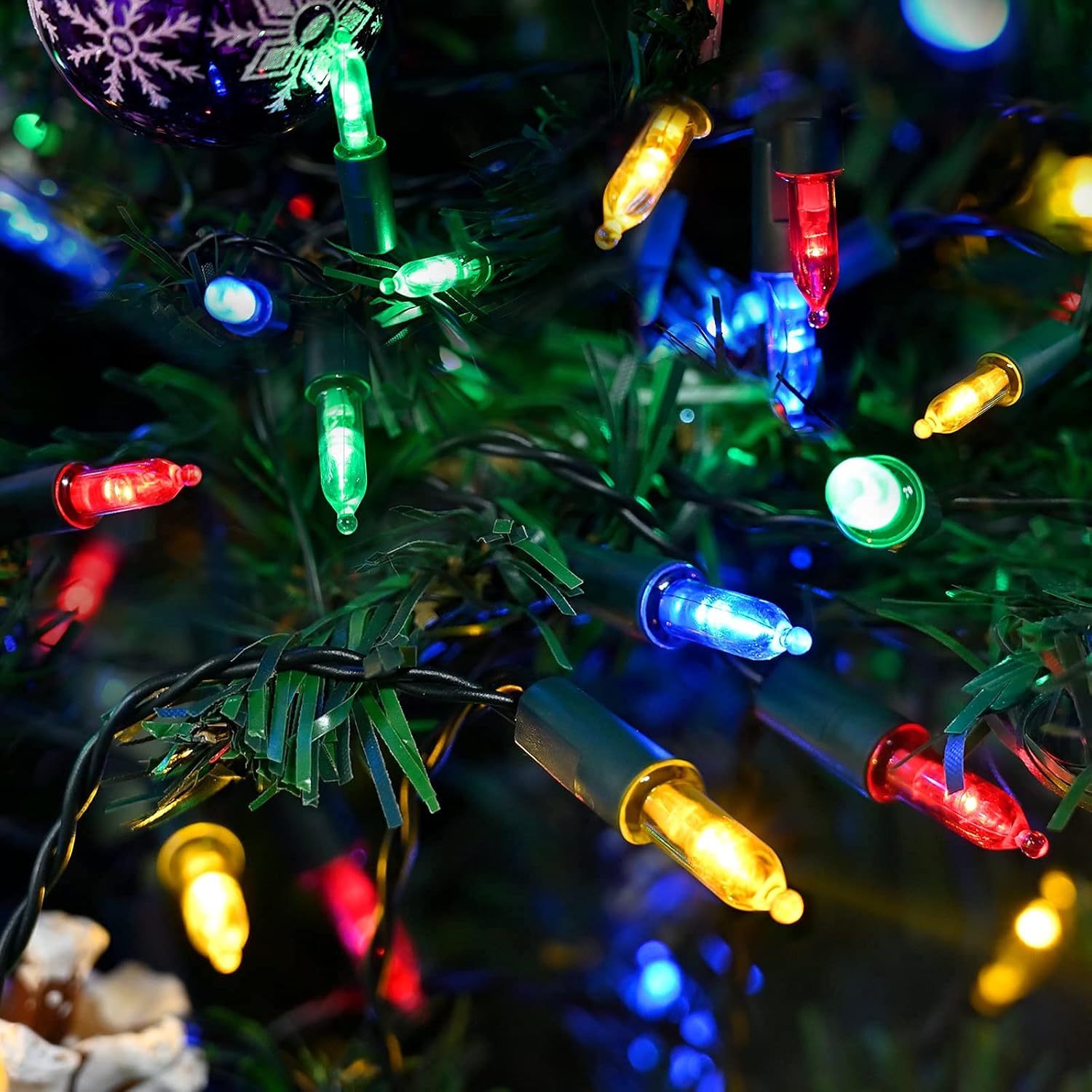Luces de Navidad a pilas, paquete de 2 mini tiras de 50 luces LED de 17 pies con 8 modos de temporizador automático, luces de árbol impermeables