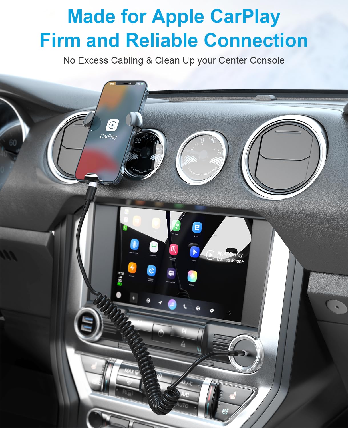 Cable USB C a Lightning Apple CarPlay de 3 pies, paquete de 2 unidades, cable Lightning en espiral, cable de carga para iPhone con certificación MFi