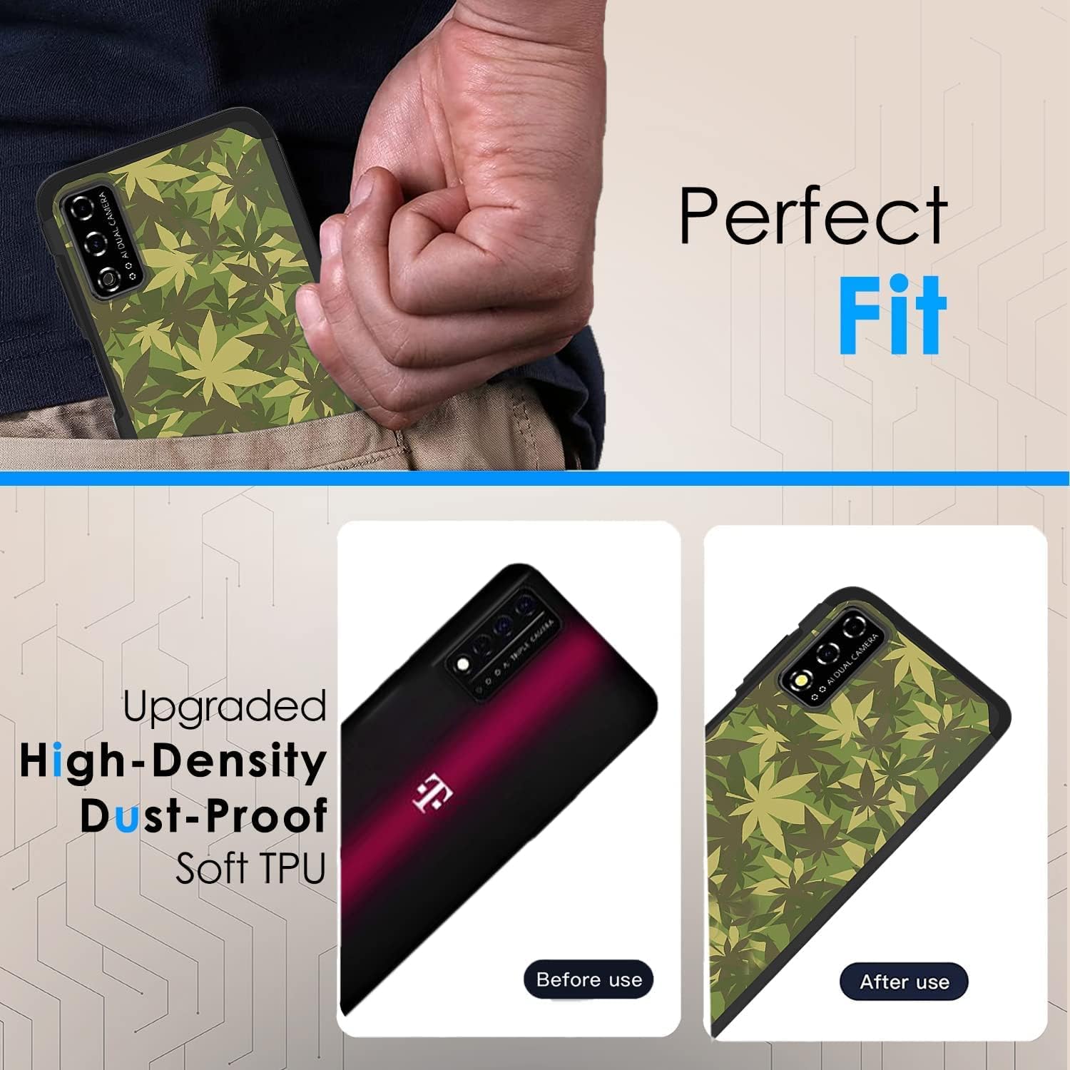 TJS Funda compatible con T-Mobile REVVL V 6.52″ 4GLTE (solo versión V, T-MobileMetro), funda híbrida de doble capa a prueba de golpes, protección
