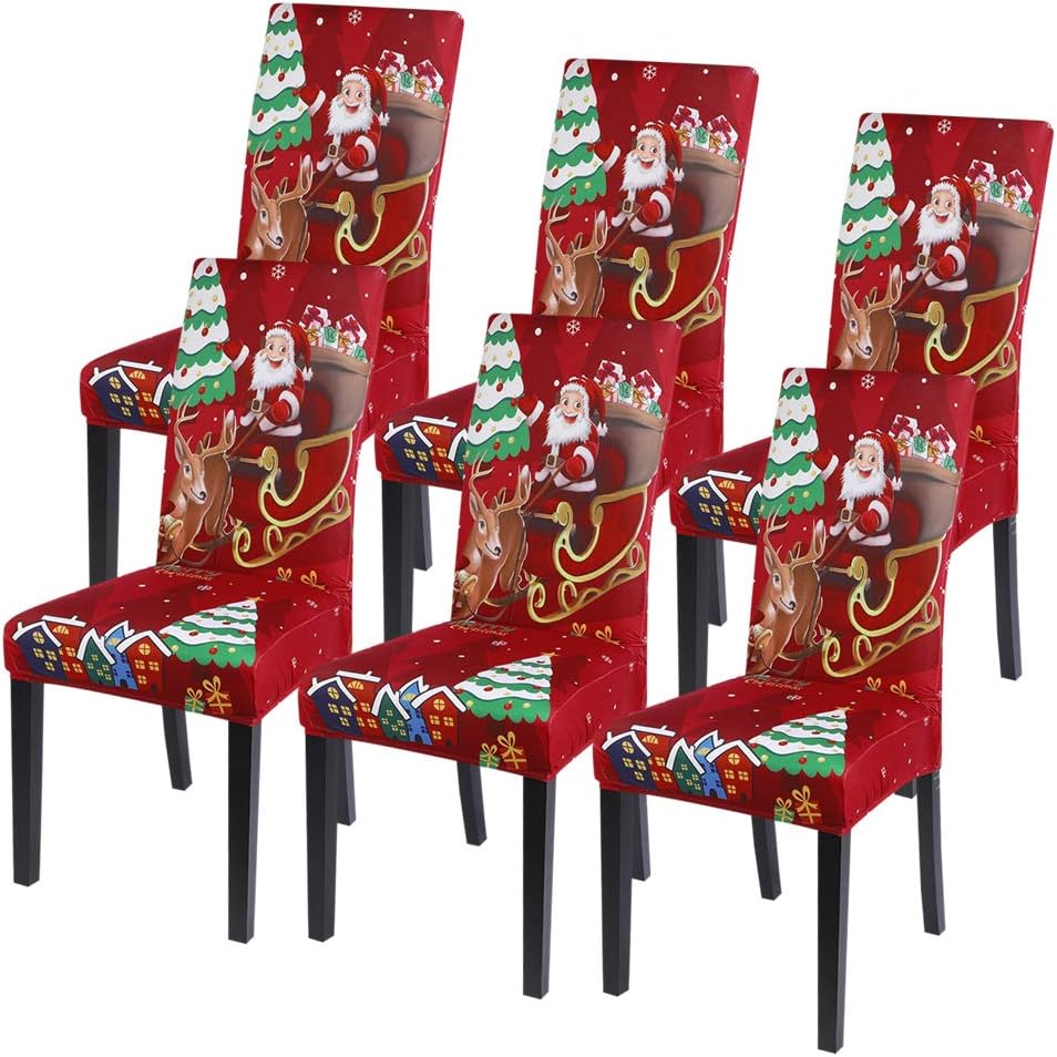 NIBESSER Juego de 6 fundas navideñas para sillas de comedor, fundas elásticas para sillas de Navidad, lavables, para hotel, banquetes, Navidad y