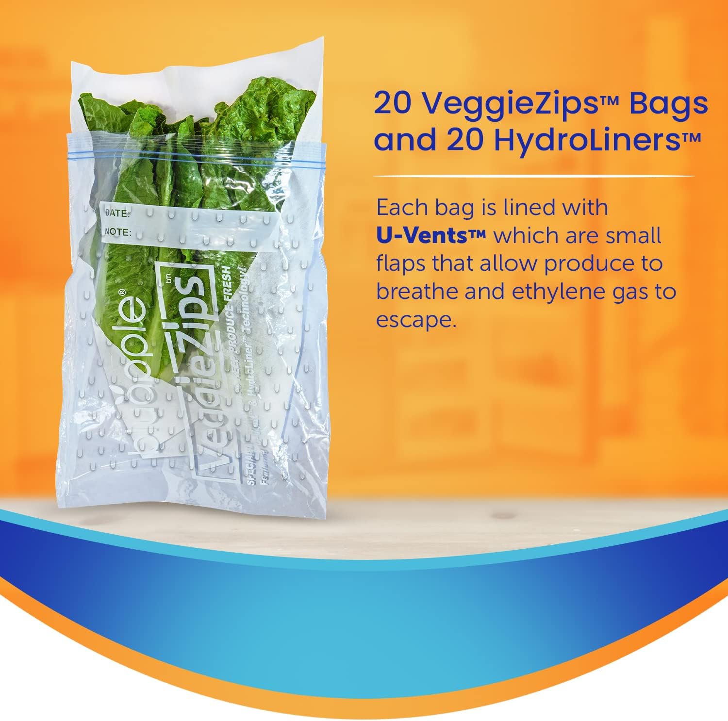 Bluapple VeggieZips Sistema de almacenamiento de productos de alta calidad, juego de 40 piezas, 20 bolsas ahorradoras de alimentos + 20 HydroLiners,