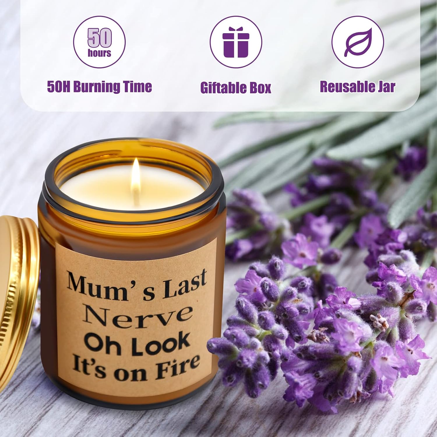 Velas perfumadas de lavanda de 7 onzas, tarro de vela de cera de soja orgánica, vela de aromaterapia, alivio del estrés y relajación, regalos