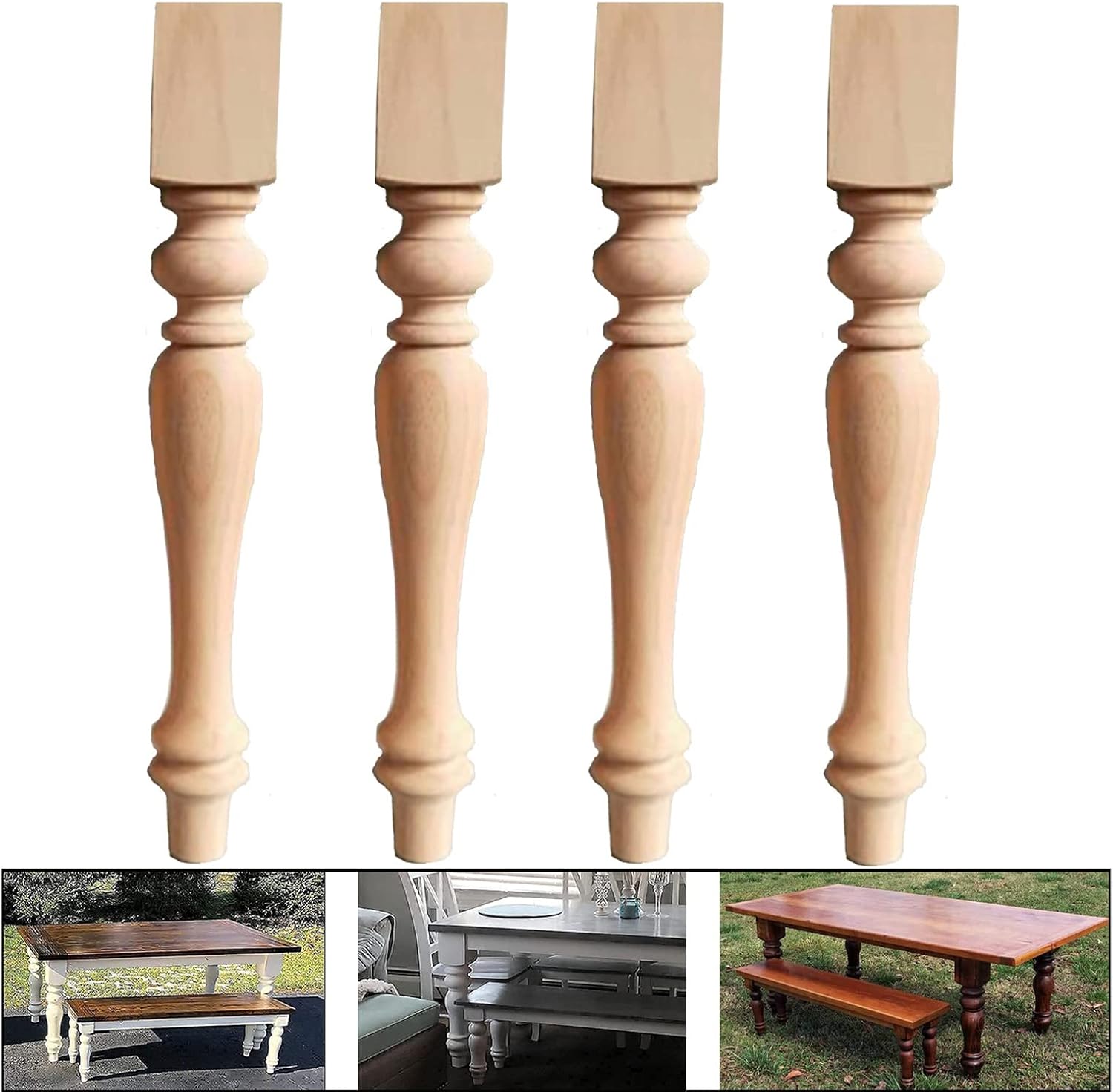 Patas para muebles de madera maciza de 14 pulgadas17 pulgadas, juego de 4 patas de mesa de madera, patas de mesa giratorias, patas de muebles de