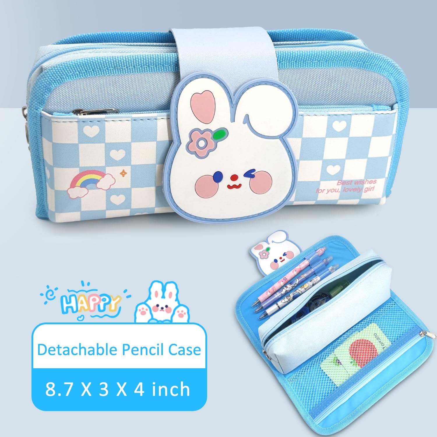 Estuche para lápices, estuche de gran capacidad con bonito patrón de dibujos animados, dos en uno, con velcro, desmontable, bolsa para lápices