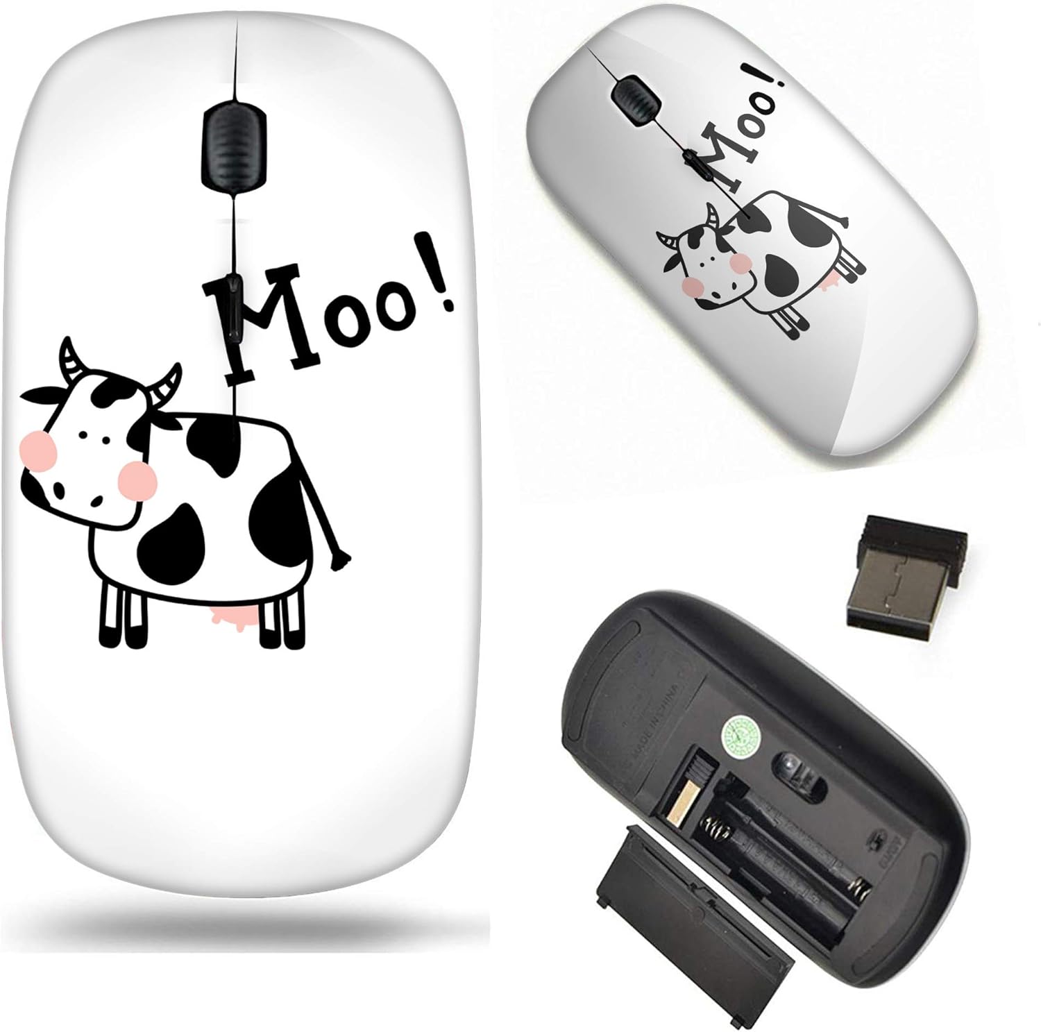 Ratones ópticos de patrón único ratón inalámbrico móvil 2.4G portátil para portátil, PC, computadora portátil, computadora – vaca linda diciendo Moo