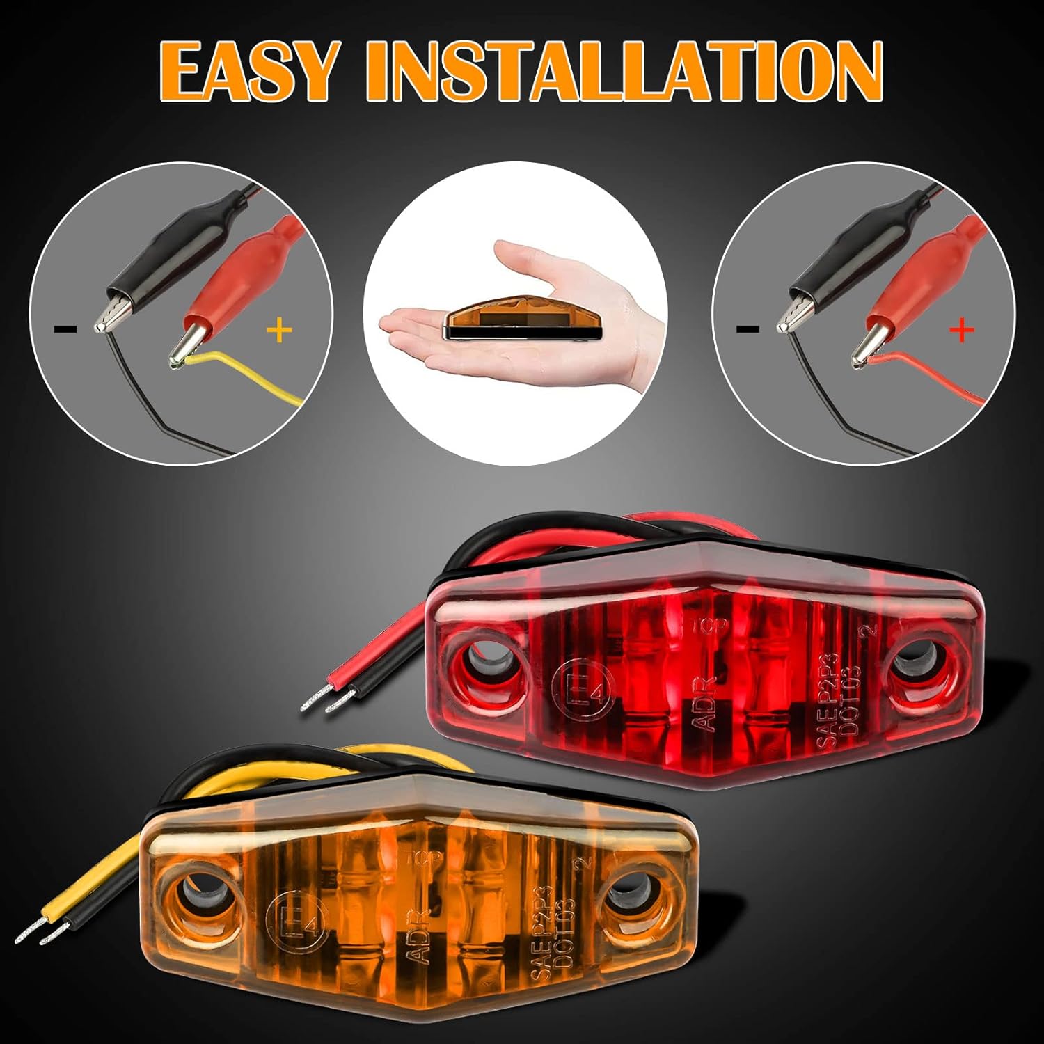 Linkstyle 12 luces LED de marcador lateral, 12 V, impermeable, marcador de remolque, luz rojaámbar, luces universales de espacio para montaje en