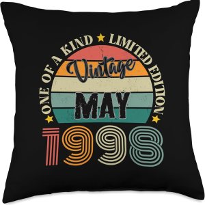 26 Year Old Vintage May 1998 26th Birthday Retro Throw Pillow, 18×18, Multicolor 26 Year Old Vintage May 1998 26th Birthday Retro Throw Pillow, 18×18, Multicolor