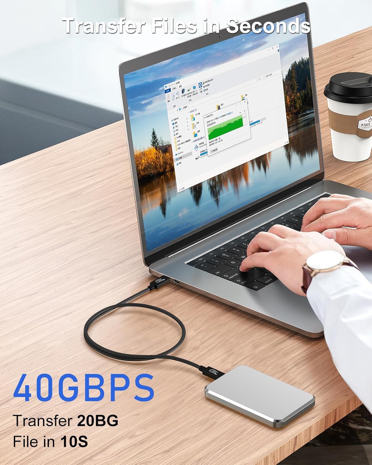 Cable corto USB4 de 5 pies, soporta pantalla HD única de 8KDual 4K 60Hz, transferencia de datos de 40 Gbps, cable USB C a tipo C de carga de 240 W,