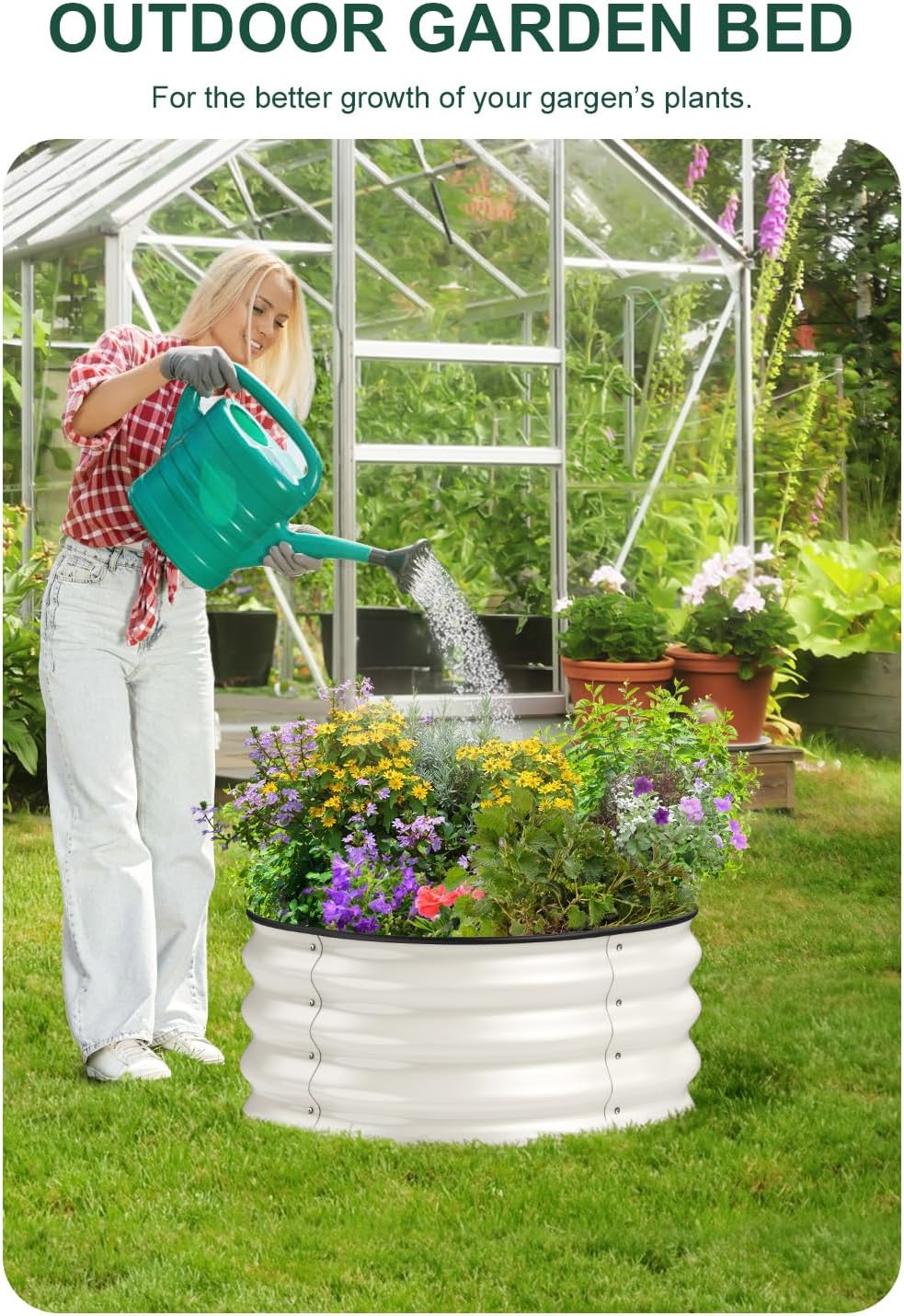Jardinera elevada al aire libre para verduras de metal galvanizado, jardinera para frutas de patio trasero, flores de hierbas, con guantes de