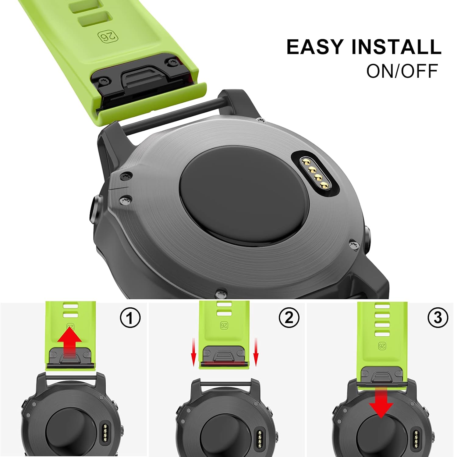 OVERSTEP Correa de reloj de silicona suave compatible con Garmin Fenix 5X Band de 1.024 in de ancho para Fenix 6XFenix 7XFenix 5X PlusFenix 6X