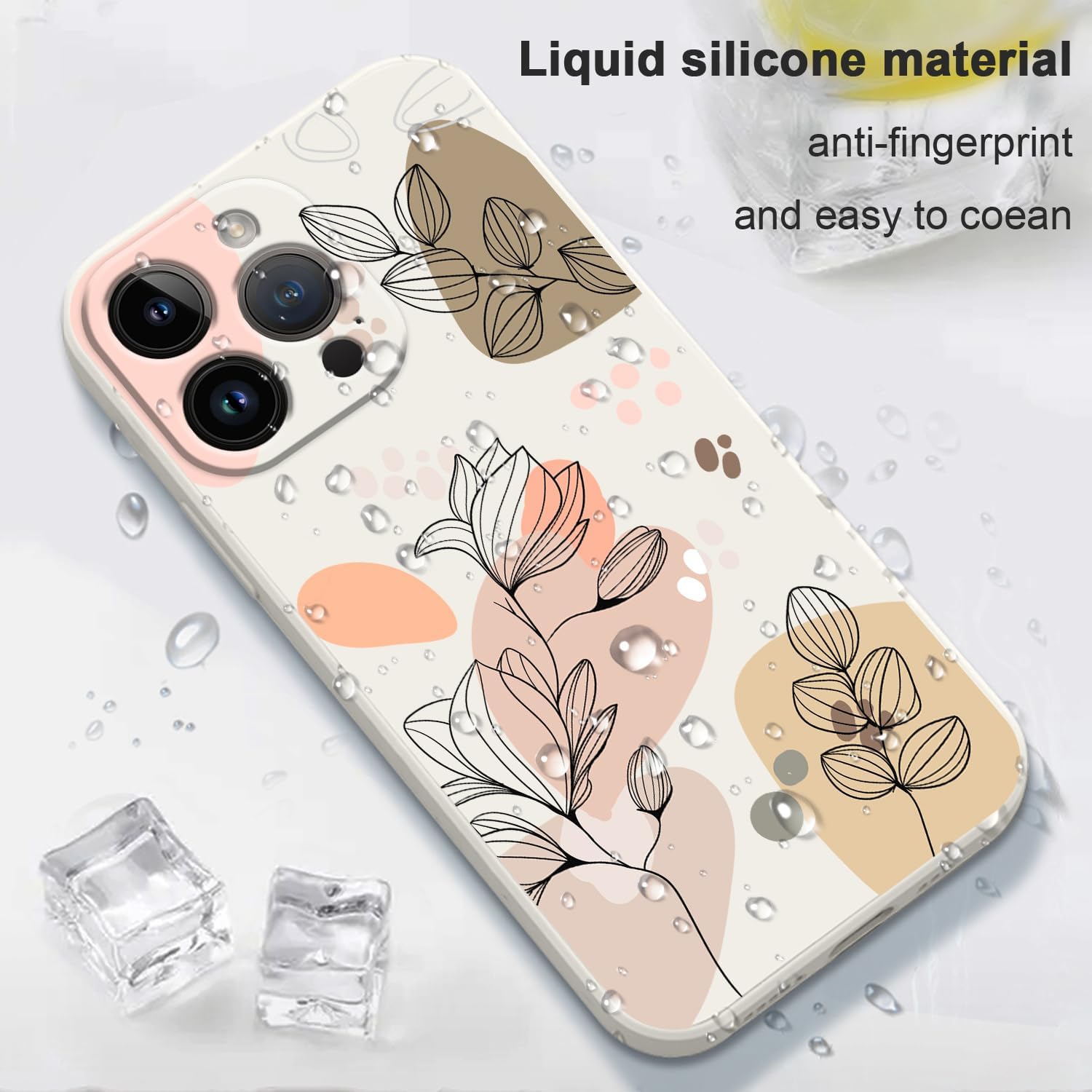 Fundas para iPhone 15 Pro Max, funda para iPhone 15 Pro Max Side Morandi diseño de patrón de flores, protector de lente de cámara suave a prueba de