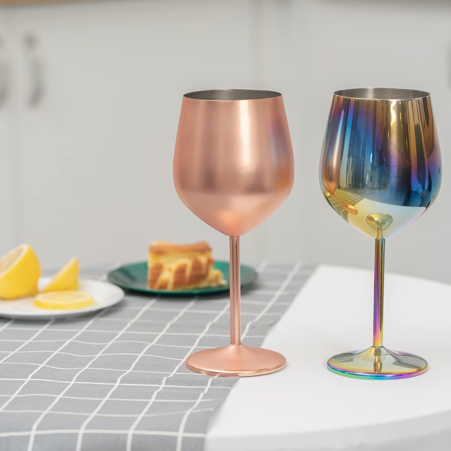 Copas de vino con tallo de acero inoxidable, 2 unidades, copas de vino de acero inoxidable para fiestas, oficina, boda, aniversario, ideal para vino