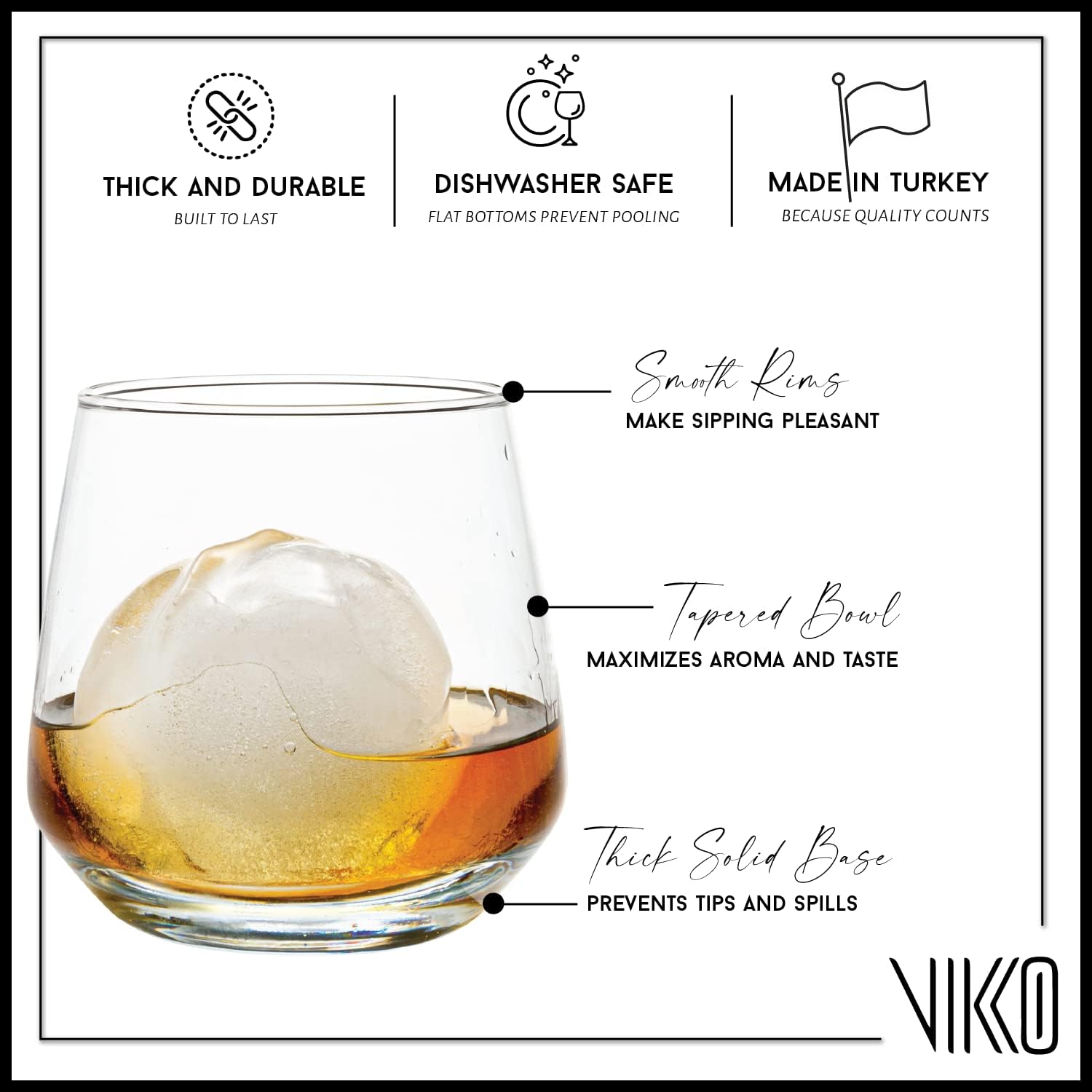 Vikko Juego de 4 vasos de whisky Old Fashioned de 11.75 onzas, vasos de whisky escocés de alta calidad, aptos para lavavajillas