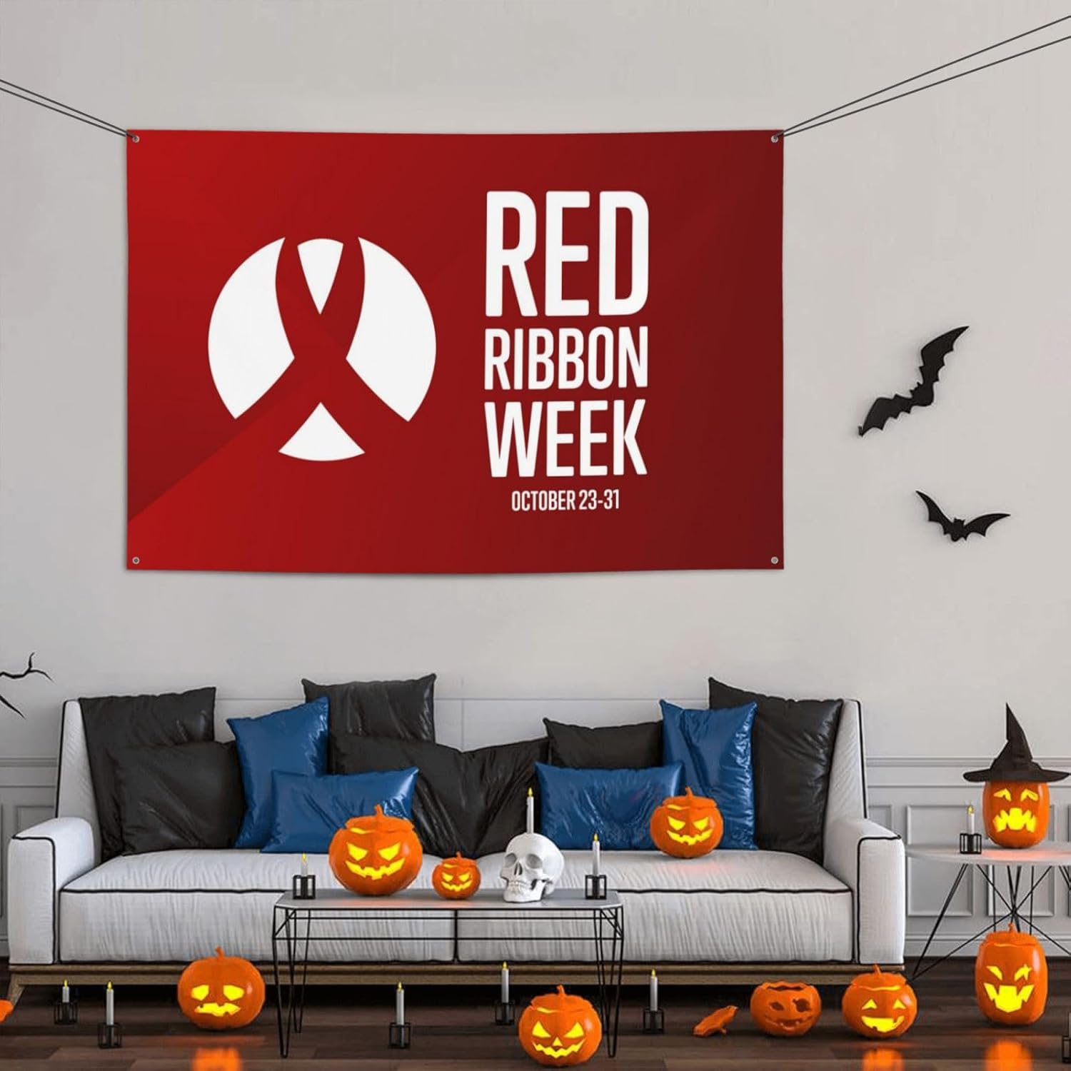 Cartel de fondo con texto en inglés “I Wear Red Ribbon Week Awareness Week Week Awareness Banner” para decoración de vacaciones, fondo de cabina de