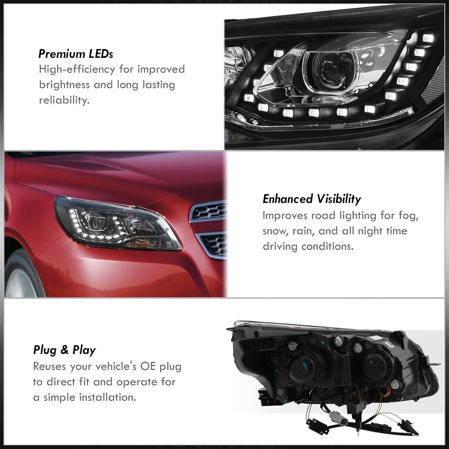 AJP Distributors Carcasa negra transparente reflector LED DRL Bar Halo proyector faros parachoques señal lámparas conjunto compatiblereemplazo para
