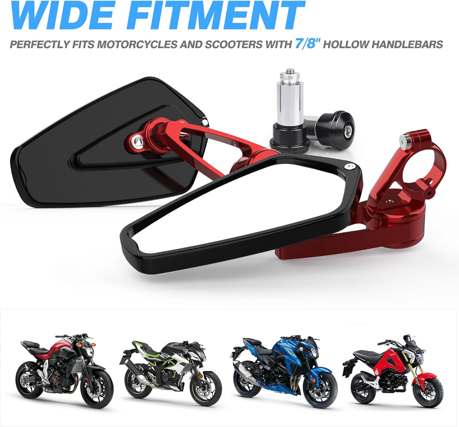MICTUNING Espejos CNC para motocicleta, espejos retrovisores de extremo de barra de 78 pulgadas (0.866 in) compatibles con la mayoría de Honda Grom,