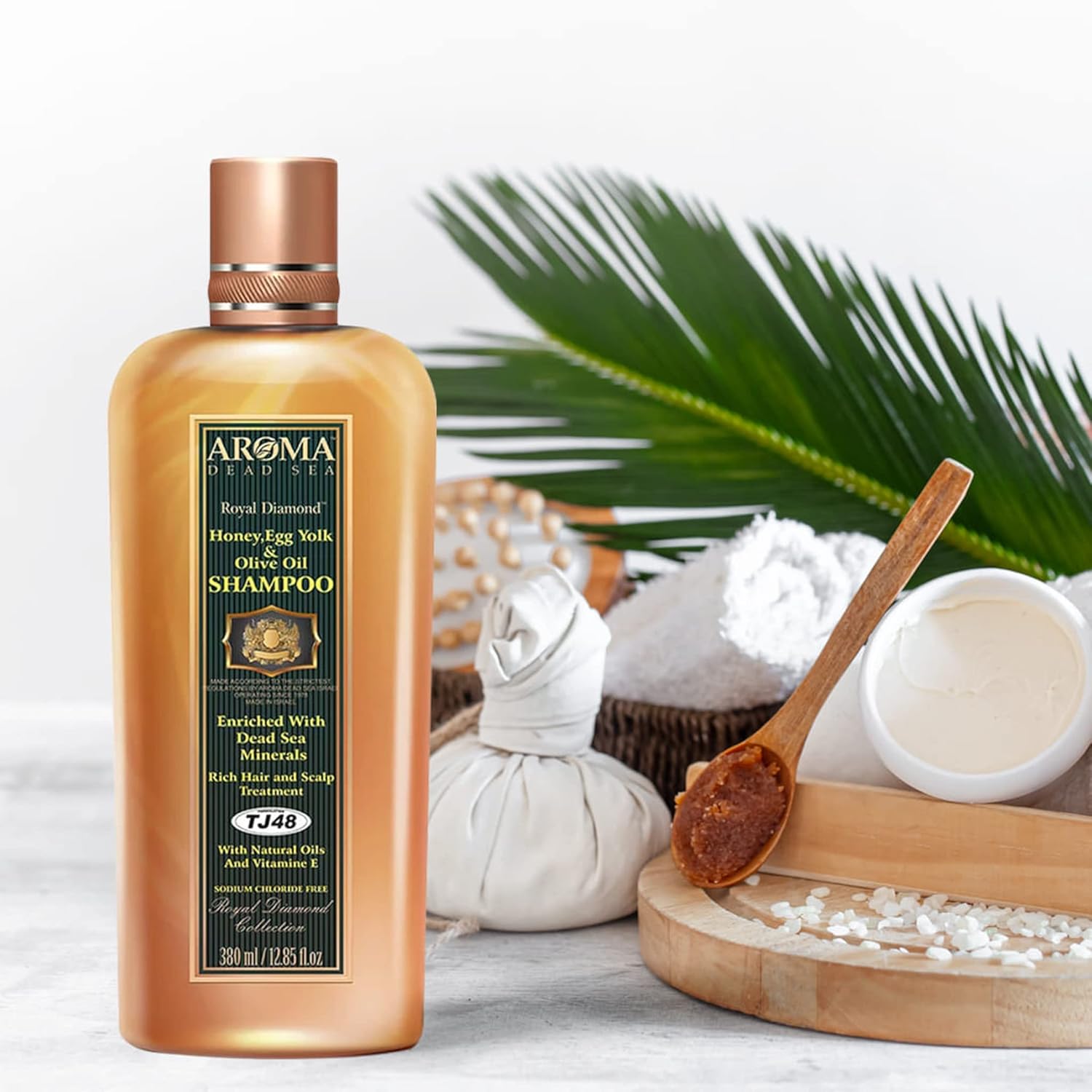 Aroma Dead Sea Champú de miel y yema de huevo y aceite de oliva Receta antigua restaura el equilibrio natural del cabello para un cabello sano y