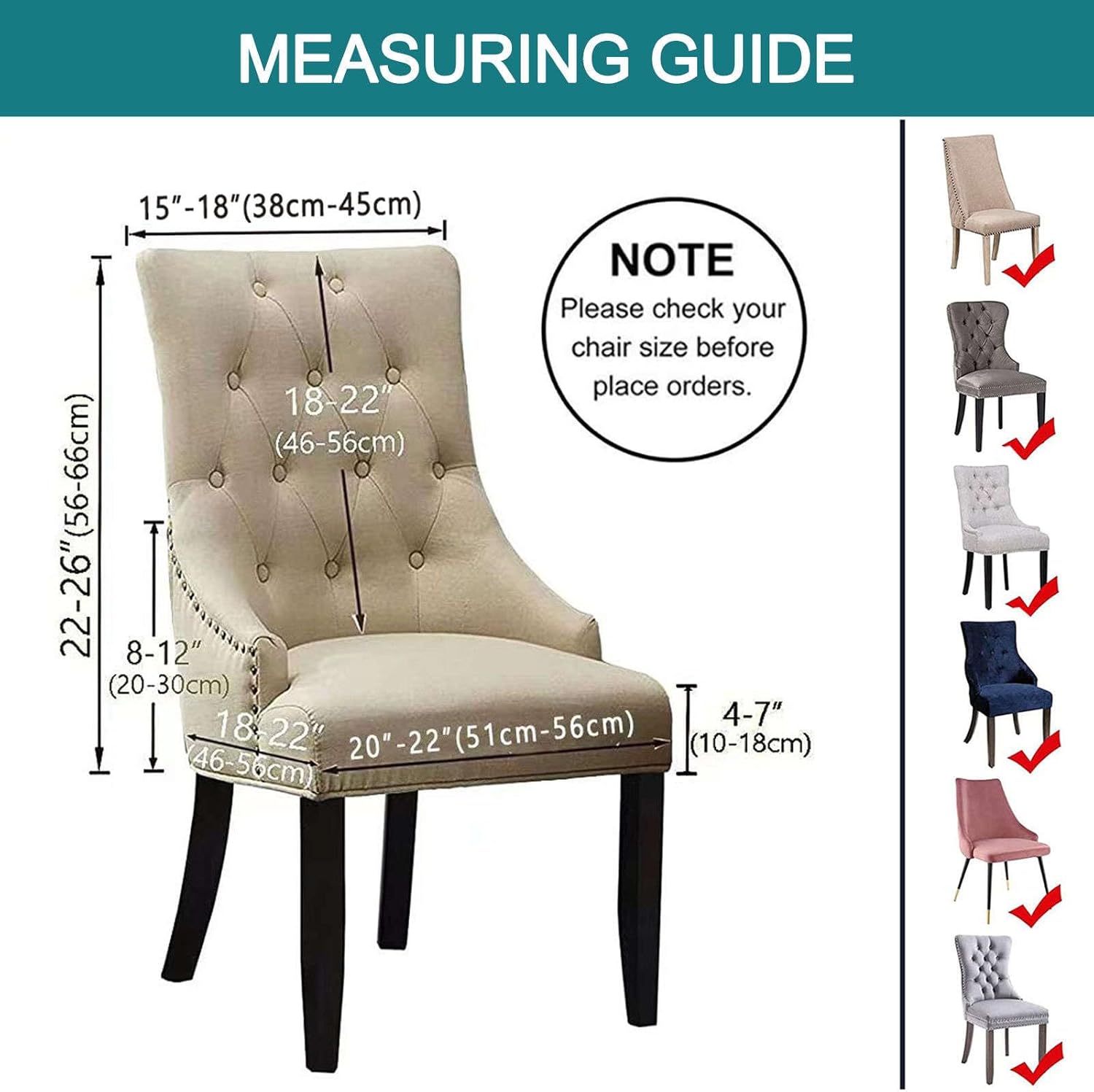 Funda elástica para silla lateral con respaldo de ala, de jacquard sin brazos, fundas para sillas de cocina, comedor, fundas protectoras lavables
