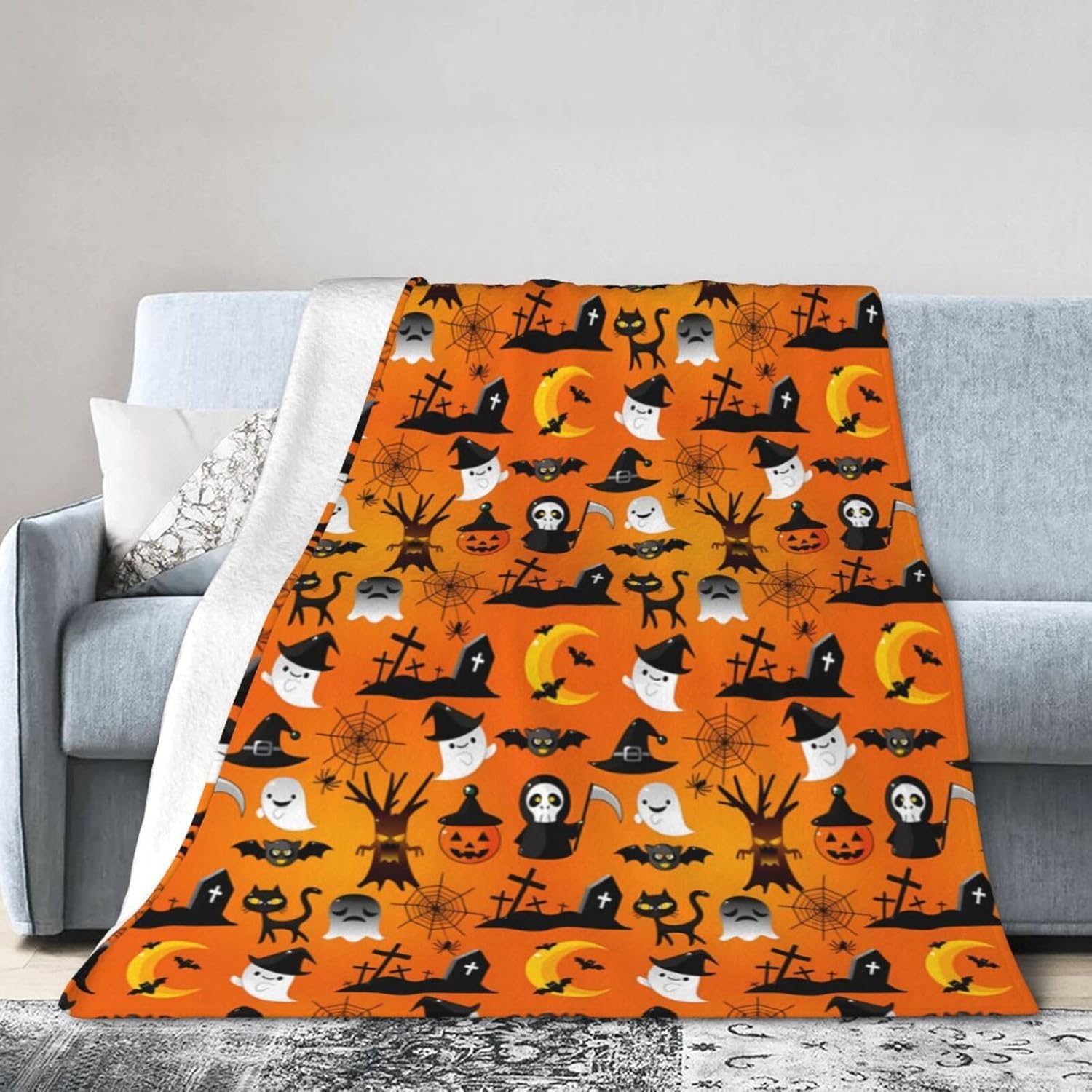 Manta de microforro polar ultrasuave para Halloween, ligera, mullida y cálida, manta de franela de Halloween para sofá, cama, sala de estar, 50 x 40