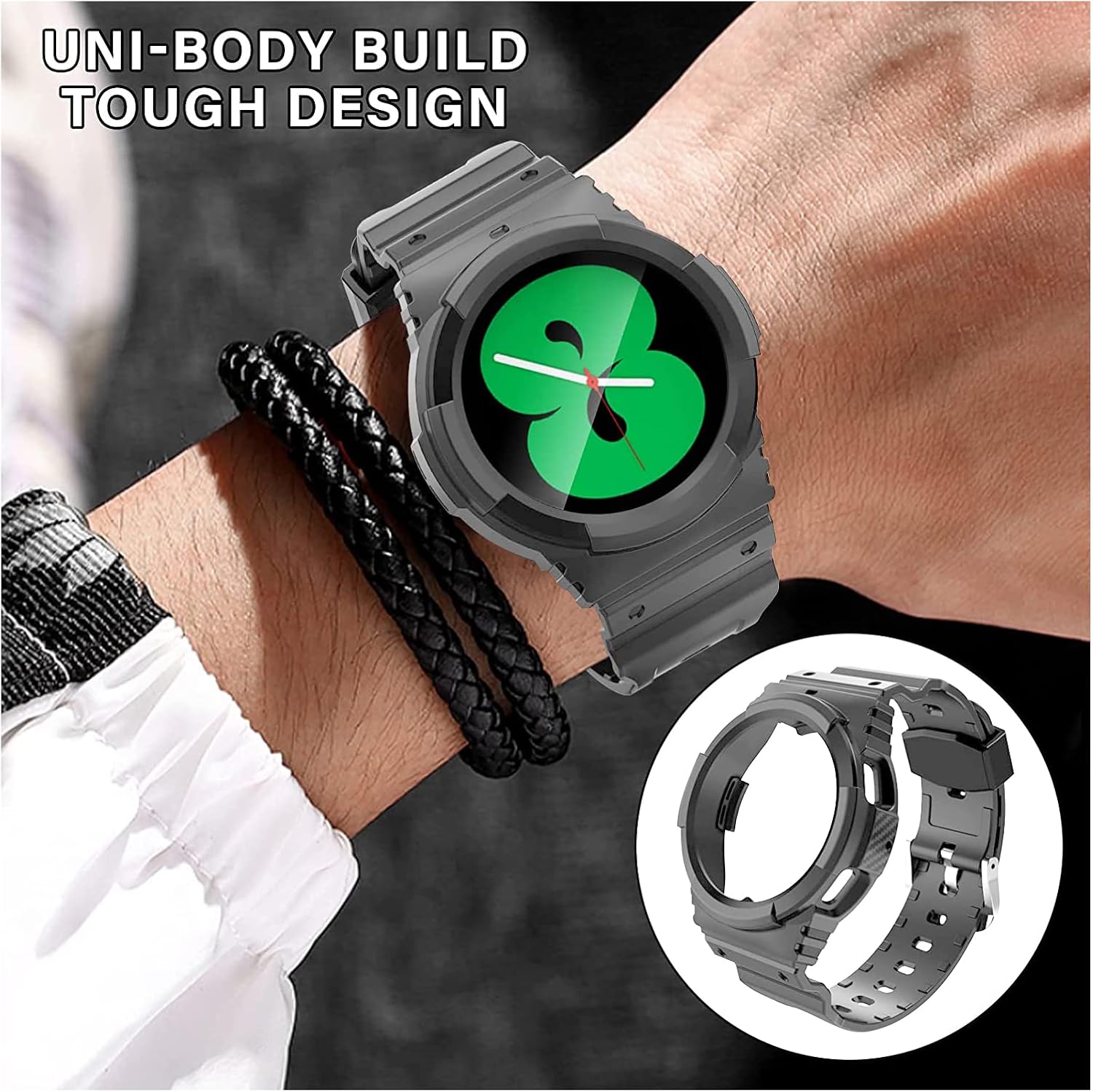 VeveXiao Correa resistente compatible con Samsung Galaxy Watch 4 de 1.575 pulgadas y 1.732 pulgadas, correa de repuesto incorporada, accesorios para