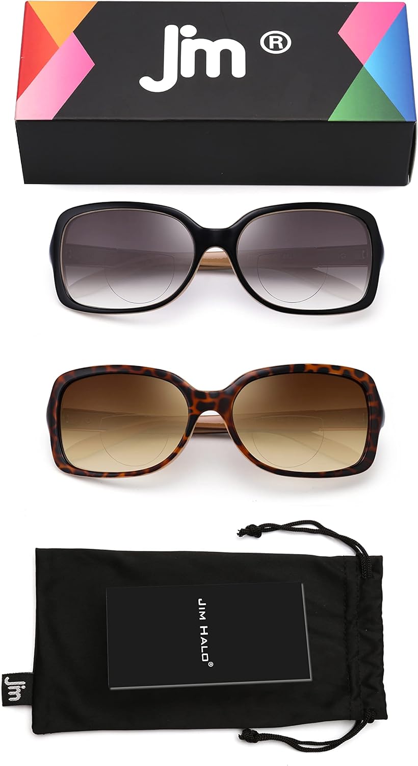 JM Paquete de 2 lentes de lectura bifocales clásicos, cuadrados, elegantes, degradados, para mujer +2.25