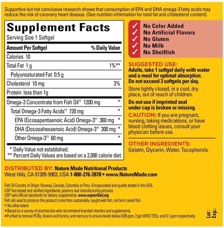 Made Nature Omega-3 de aceite de pescado 660 mg EPA + DHA, 290 cápsulas blandas
