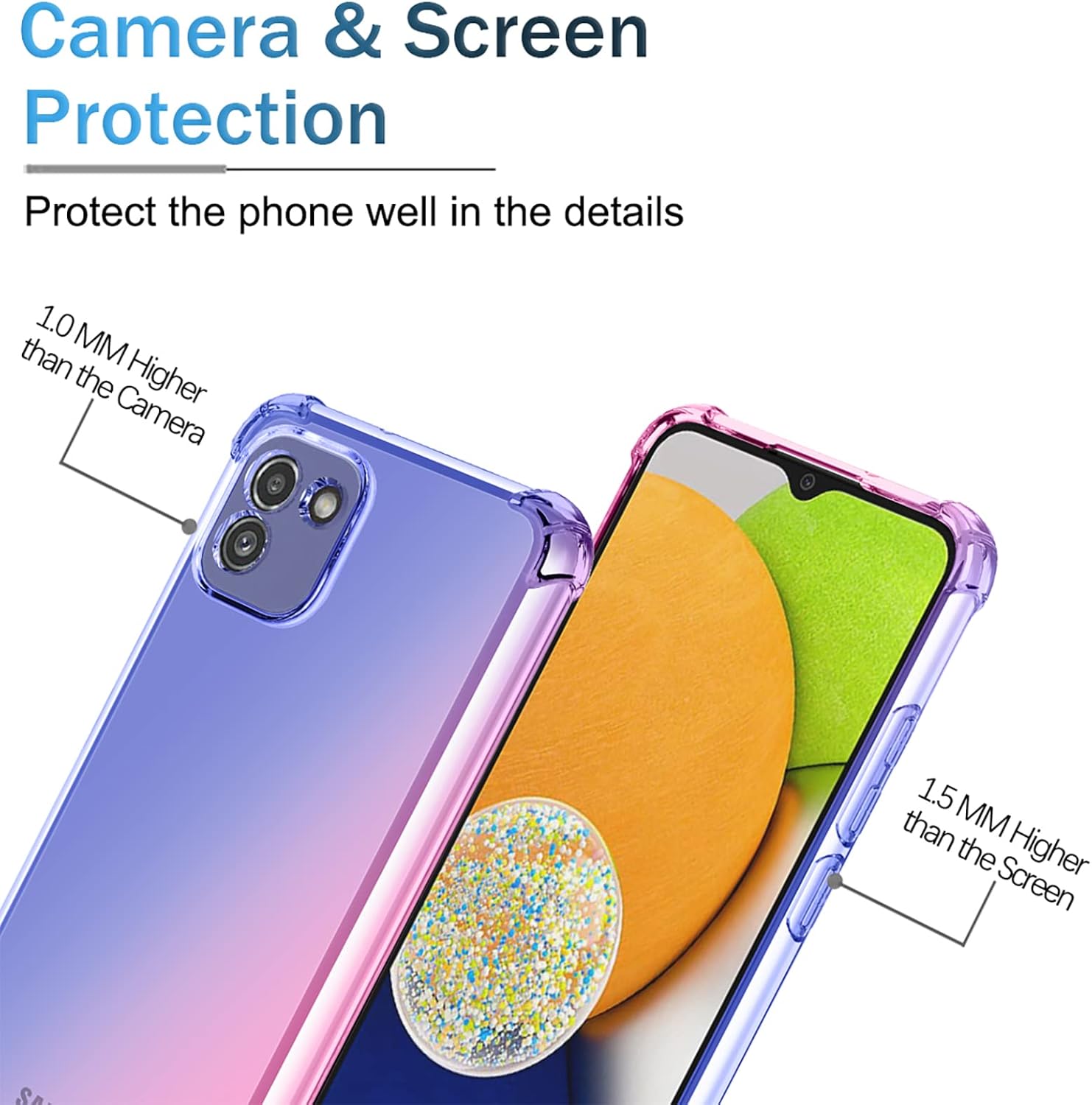OEURVQO Funda transparente para Galaxy A03 Samsung A03 SM-A032F, transparente, lindo, degradado, colorido, delgado, suave, TPU, a prueba de golpes,