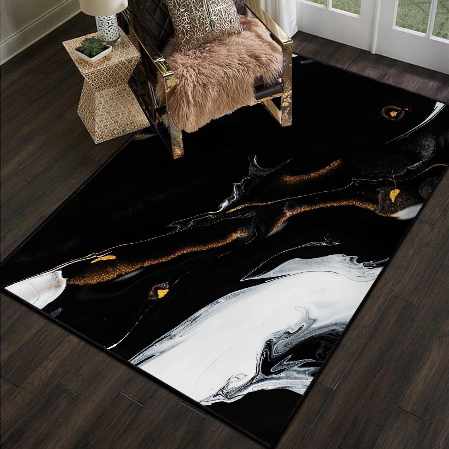 Modern Abstract Collection – Alfombra de área de 3 x 5 pies, lavable, antideslizante, con textura de mármol, alfombra para dormitorio, comedor,