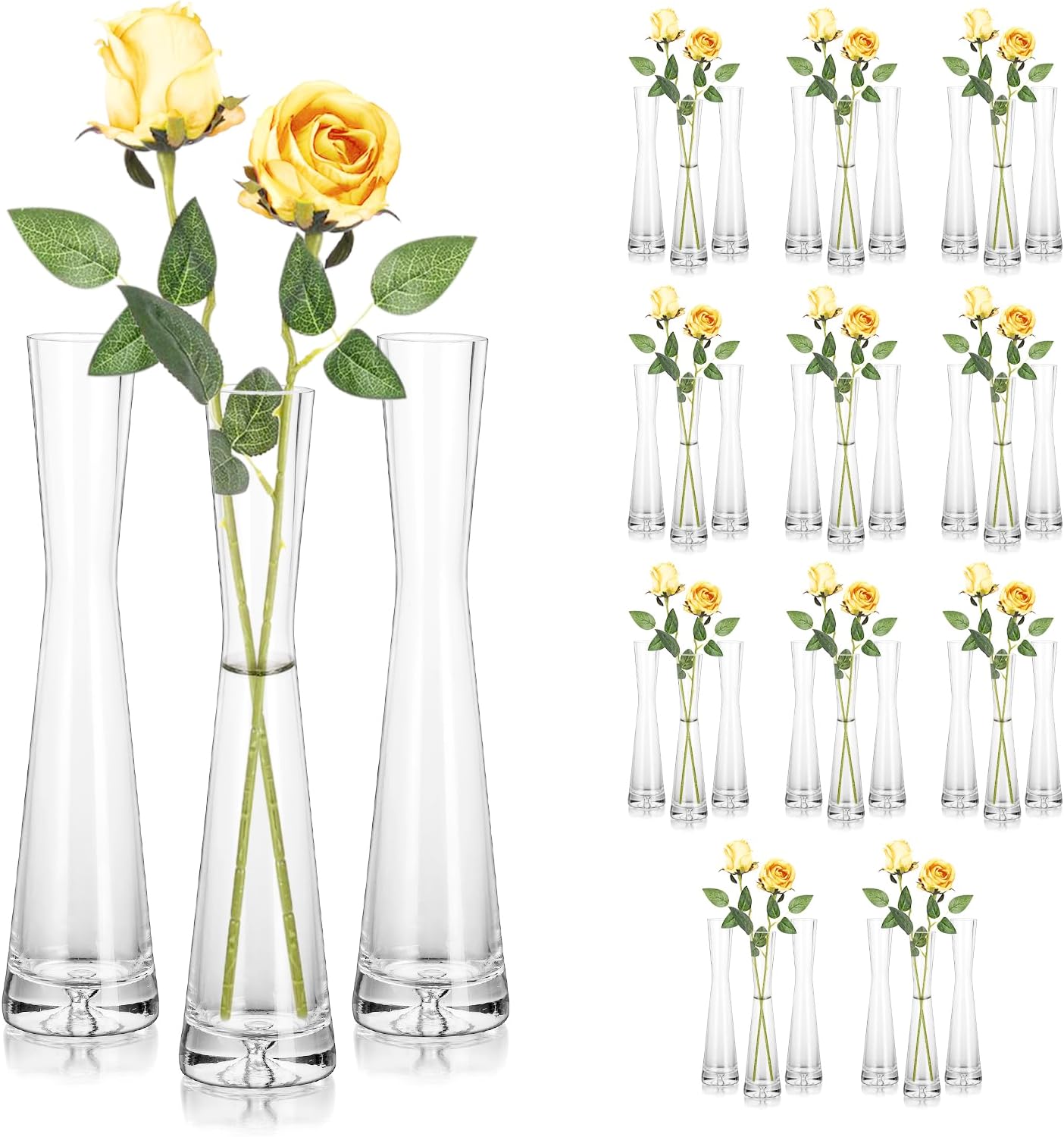 Hewory Juego de 36 jarrones de cristal para centros de mesa, hechos a mano, moderno, transparente, pequeño, delgado, decorativo, florero,