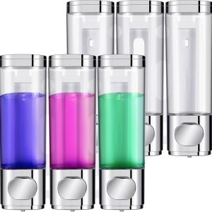 Dispensador de jabón de ducha 3 en 1, dispensador de champú y acondicionador montado en la pared, dispensador de 3 cámaras sin taladro, separador de Dispensador de jabón de ducha 3 en 1, dispensador de champú y acondicionador montado en la pared, dispensador de 3 cámaras sin taladro, separador de