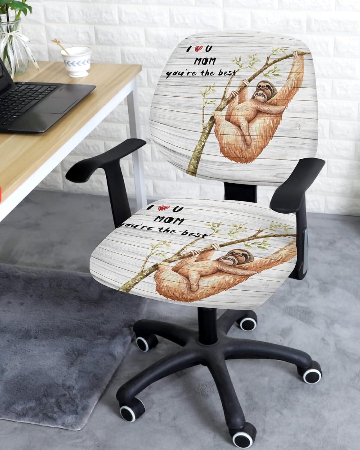 Funda para silla de oficina, diseño de perezoso, de grano de madera, elástica, universal, para silla de computadora, diseño de perezoso, funda