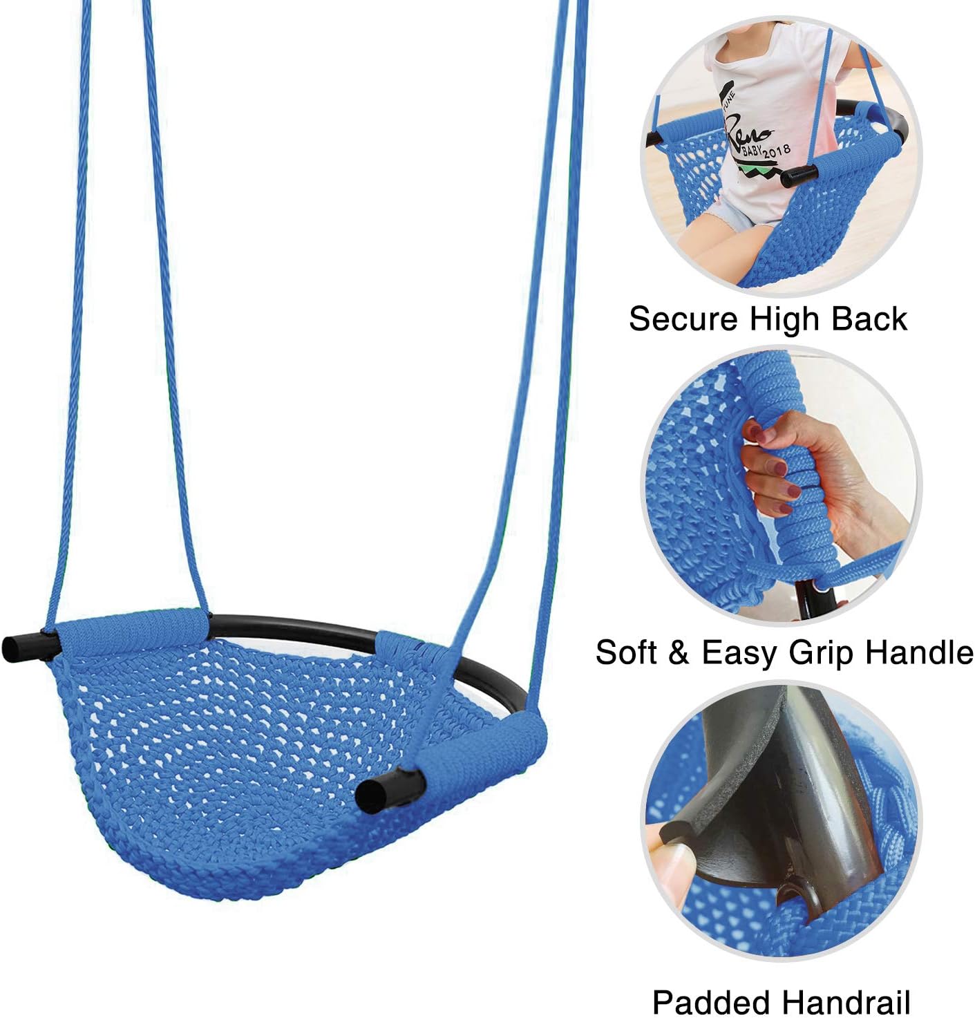 RedSwing Asiento de columpio para niños, columpio para niños pequeños tejido a mano con cuerdas ajustables, juego de columpio seguro para niños,