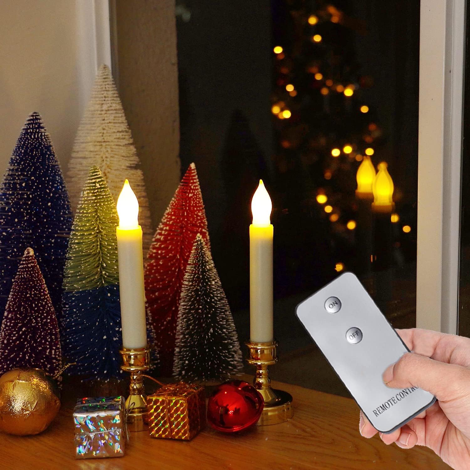 Raycare LED Flameless Taper Candles Battery Operated with Remote, Flameless Taper Window Candles Flickering Warm White Light, Set of 12 Fake Candles