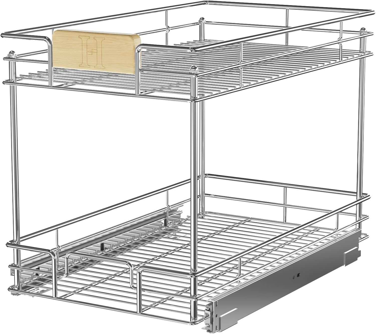ROOMTEC Organizador de gabinete extraíble con mango de madera, 13 pulgadas de ancho x 21 pulgadas de profundidad, 2 niveles para cajones de
