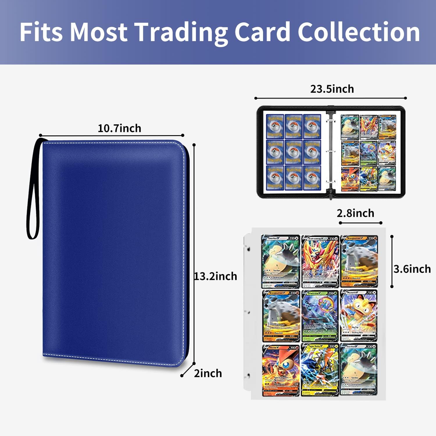 HESTECH Card Binder 9-Pocket for Trading Card Games TCG, 900 Pockets Card Holder with 50 Removable Sleeves with Zipper for Baseball Football Sports