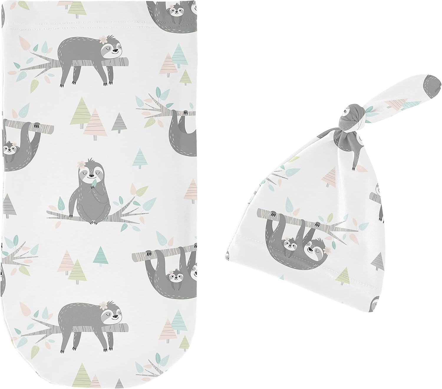 Sweet Jojo Designs Pink Jungle Sloth – Conjunto de gorro de punto elástico para bebé, saco de dormir de punto elástico, saco de dormir para bebé,
