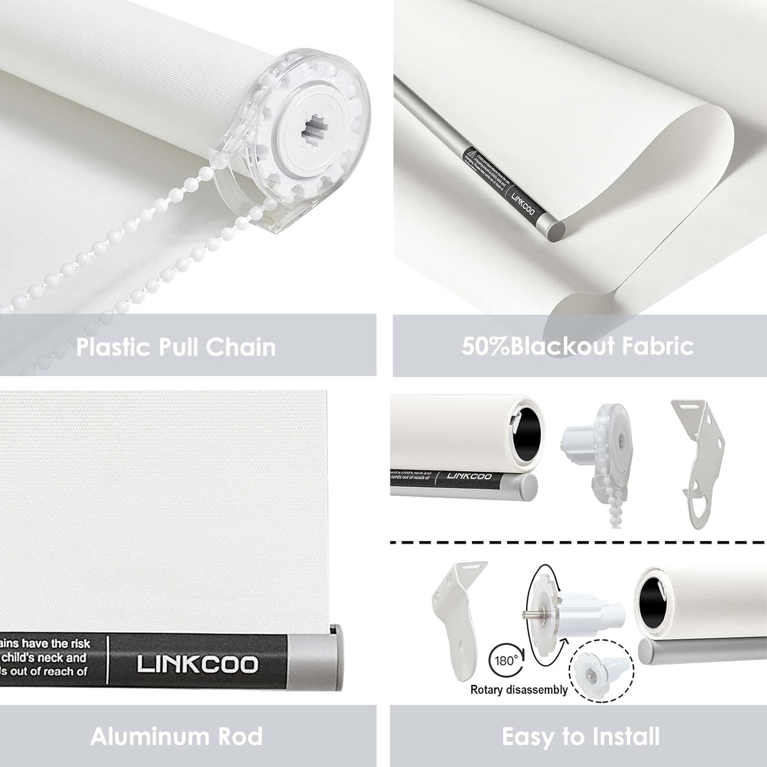 Persianas enrollables 50 % opacas, para oscurecer la habitación con tela aislante térmica, con cadena, para hogar y oficina (blanco – 56 pulgadas de