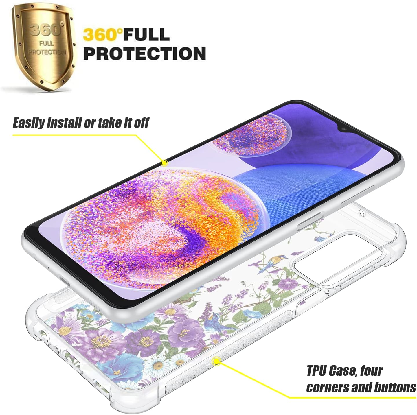 FEXION – Funda compatible con Samsung Galaxy A23, funda para Galaxy A23 0.18 oz, delgada, suave, a prueba de golpes, funda para teléfono Samsung